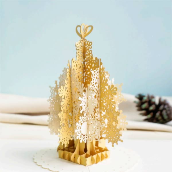 golden christmas tree popup card